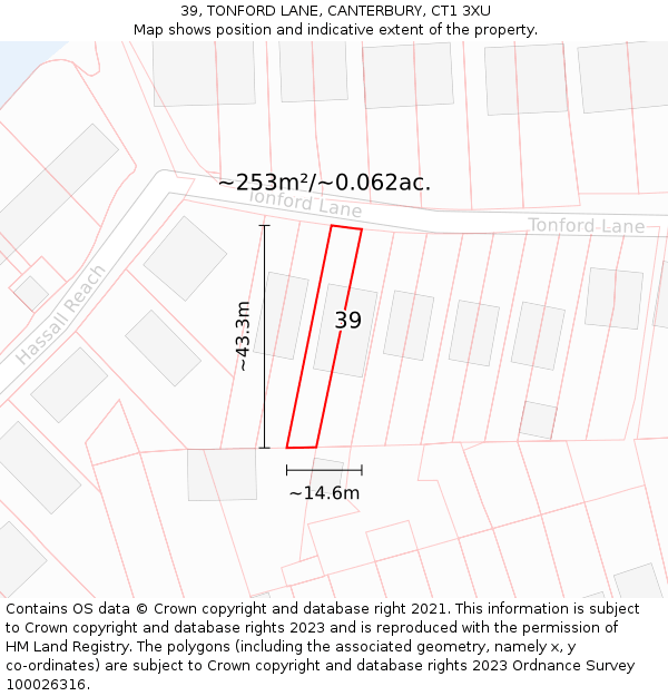 39, TONFORD LANE, CANTERBURY, CT1 3XU: Plot and title map
