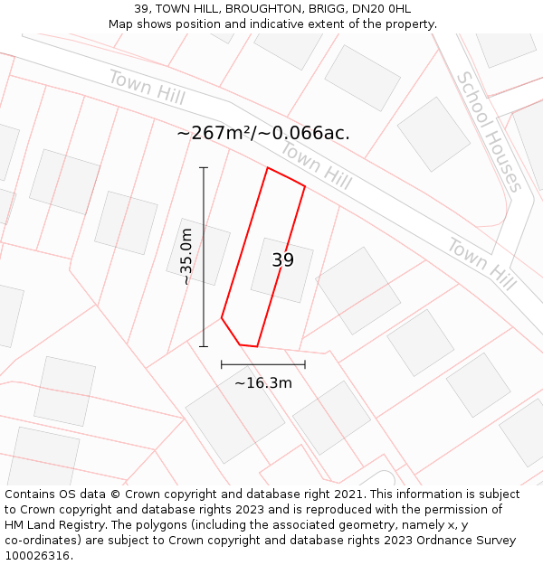 39, TOWN HILL, BROUGHTON, BRIGG, DN20 0HL: Plot and title map
