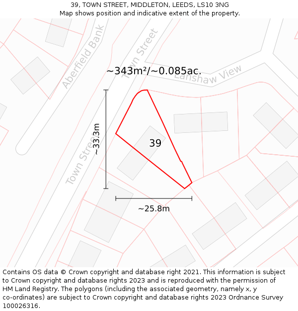 39, TOWN STREET, MIDDLETON, LEEDS, LS10 3NG: Plot and title map