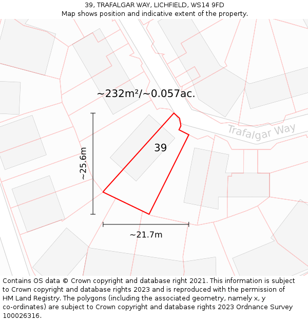 39, TRAFALGAR WAY, LICHFIELD, WS14 9FD: Plot and title map