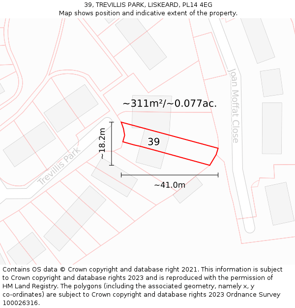 39, TREVILLIS PARK, LISKEARD, PL14 4EG: Plot and title map