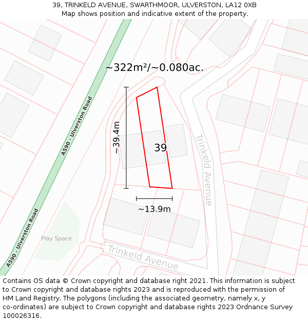 39, TRINKELD AVENUE, SWARTHMOOR, ULVERSTON, LA12 0XB: Plot and title map