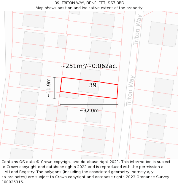39, TRITON WAY, BENFLEET, SS7 3RD: Plot and title map