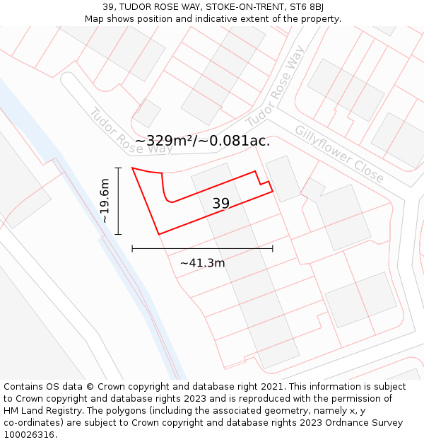 39, TUDOR ROSE WAY, STOKE-ON-TRENT, ST6 8BJ: Plot and title map