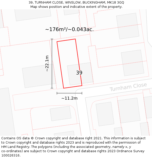 39, TURNHAM CLOSE, WINSLOW, BUCKINGHAM, MK18 3GQ: Plot and title map