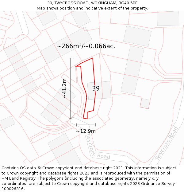 39, TWYCROSS ROAD, WOKINGHAM, RG40 5PE: Plot and title map