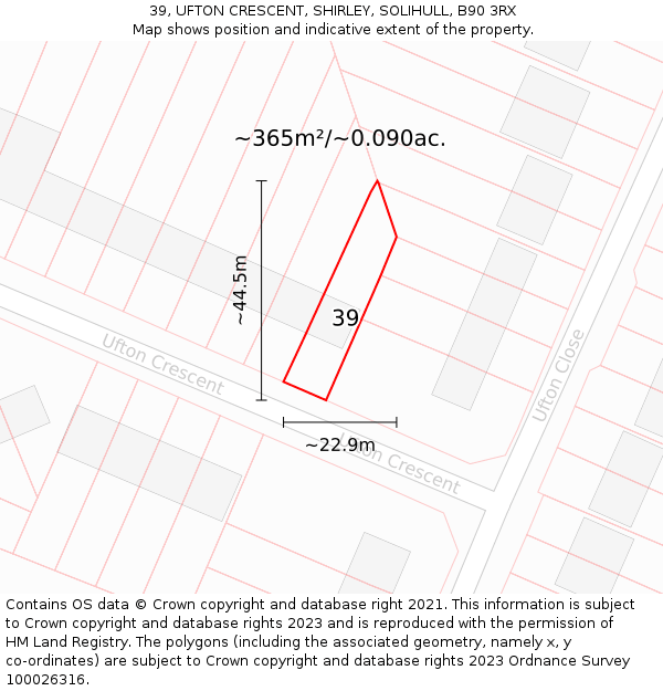 39, UFTON CRESCENT, SHIRLEY, SOLIHULL, B90 3RX: Plot and title map