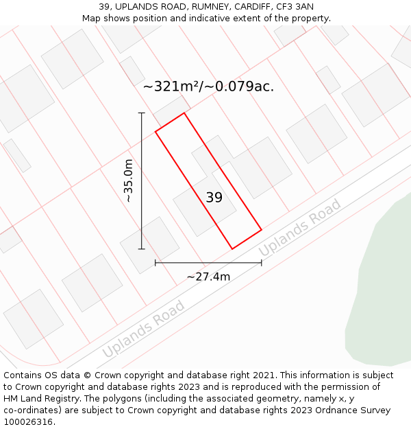 39, UPLANDS ROAD, RUMNEY, CARDIFF, CF3 3AN: Plot and title map