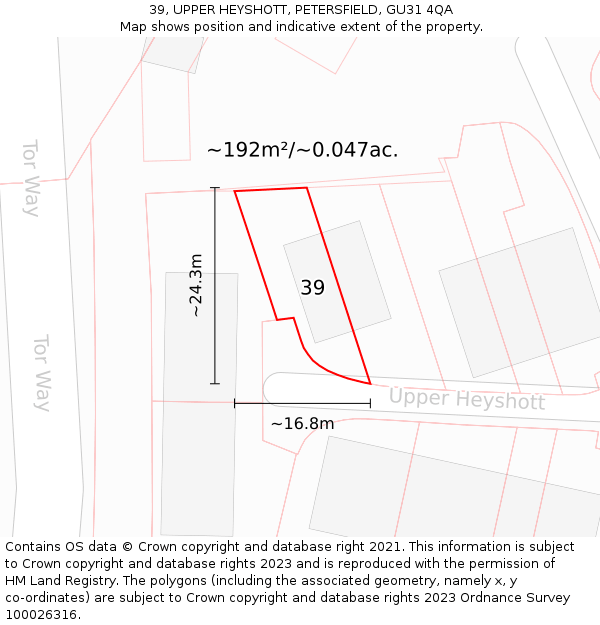 39, UPPER HEYSHOTT, PETERSFIELD, GU31 4QA: Plot and title map