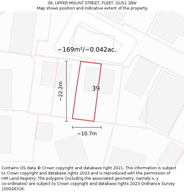 39, UPPER MOUNT STREET, FLEET, GU51 1BW: Plot and title map