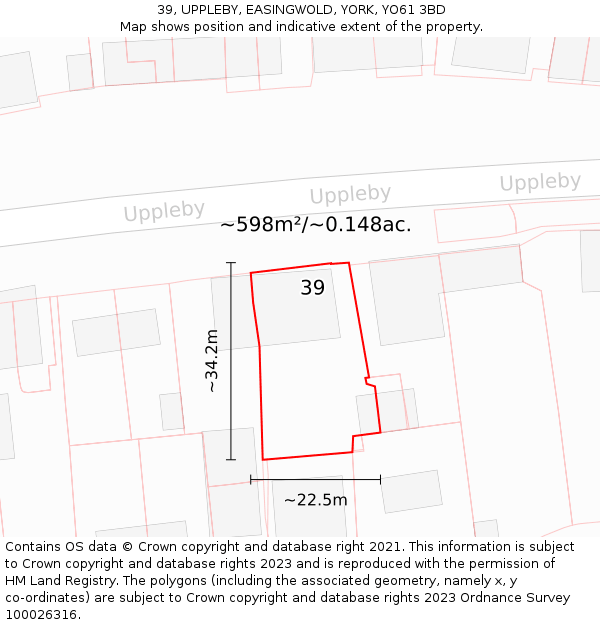 39, UPPLEBY, EASINGWOLD, YORK, YO61 3BD: Plot and title map