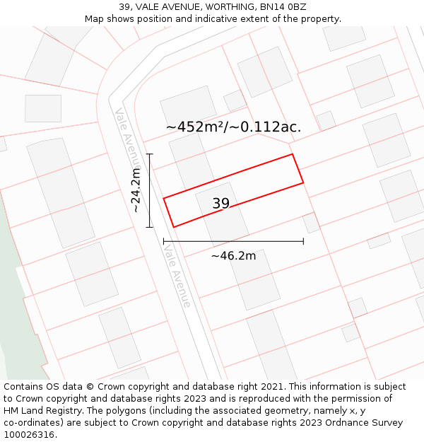 39, VALE AVENUE, WORTHING, BN14 0BZ: Plot and title map