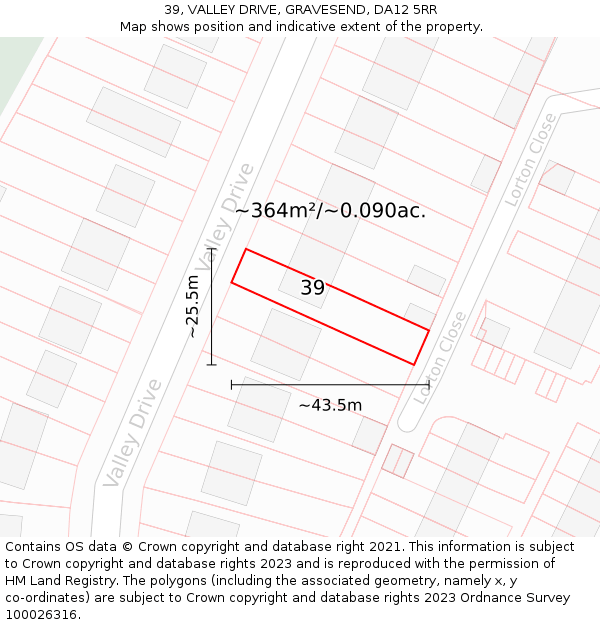 39, VALLEY DRIVE, GRAVESEND, DA12 5RR: Plot and title map
