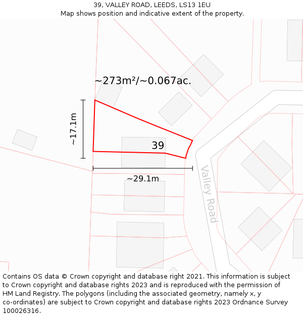 39, VALLEY ROAD, LEEDS, LS13 1EU: Plot and title map