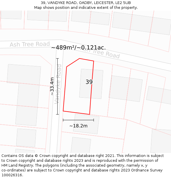 39, VANDYKE ROAD, OADBY, LEICESTER, LE2 5UB: Plot and title map