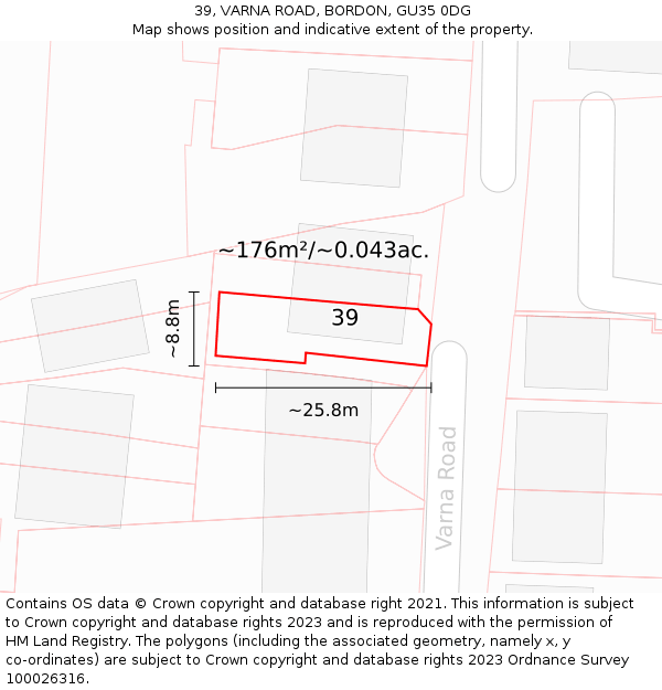 39, VARNA ROAD, BORDON, GU35 0DG: Plot and title map