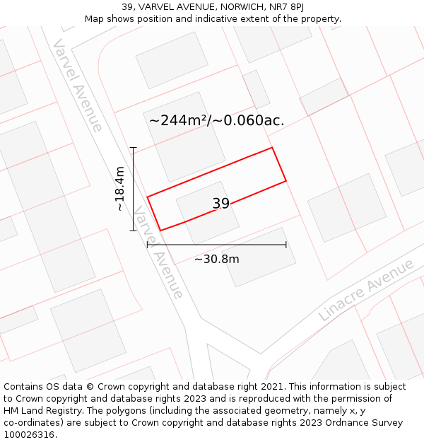 39, VARVEL AVENUE, NORWICH, NR7 8PJ: Plot and title map