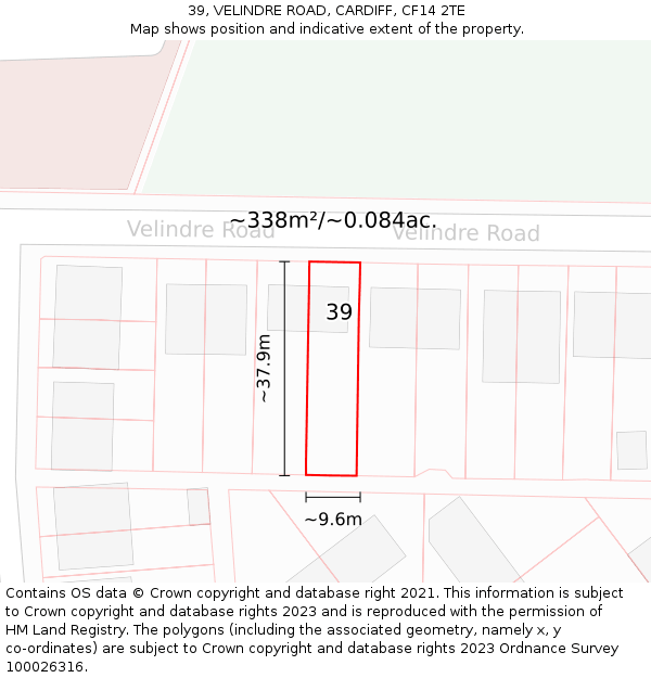 39, VELINDRE ROAD, CARDIFF, CF14 2TE: Plot and title map