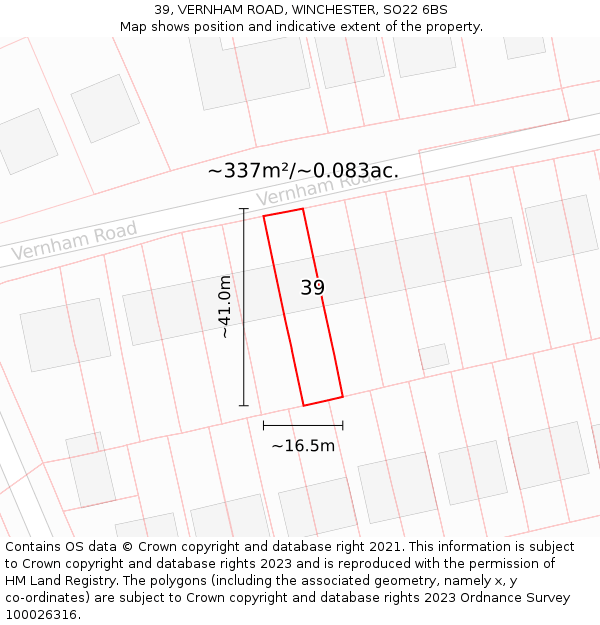 39, VERNHAM ROAD, WINCHESTER, SO22 6BS: Plot and title map