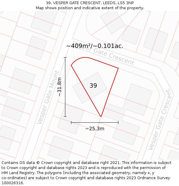 39, VESPER GATE CRESCENT, LEEDS, LS5 3NP: Plot and title map