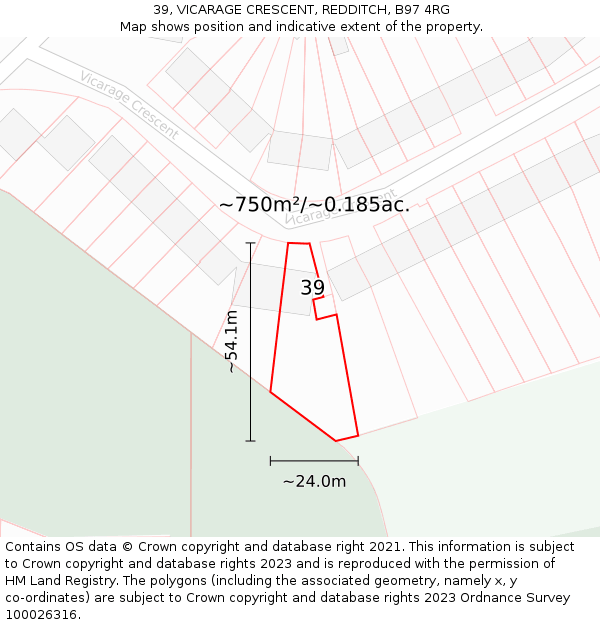 39, VICARAGE CRESCENT, REDDITCH, B97 4RG: Plot and title map