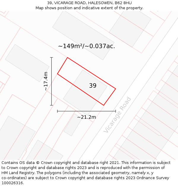 39, VICARAGE ROAD, HALESOWEN, B62 8HU: Plot and title map