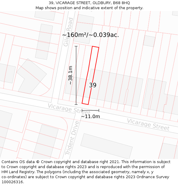 39, VICARAGE STREET, OLDBURY, B68 8HQ: Plot and title map