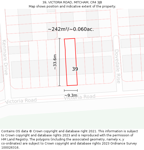 39, VICTORIA ROAD, MITCHAM, CR4 3JB: Plot and title map