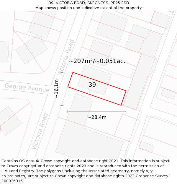 39, VICTORIA ROAD, SKEGNESS, PE25 3SB: Plot and title map