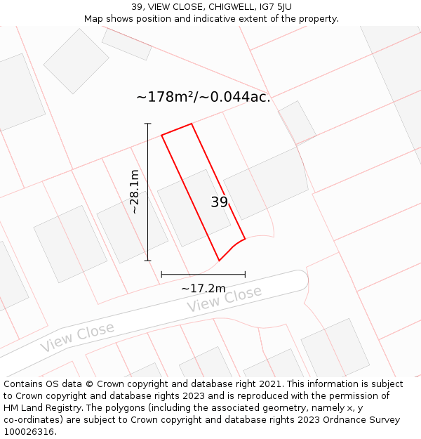 39, VIEW CLOSE, CHIGWELL, IG7 5JU: Plot and title map
