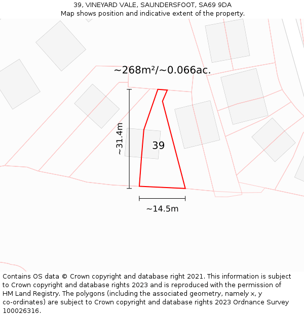 39, VINEYARD VALE, SAUNDERSFOOT, SA69 9DA: Plot and title map