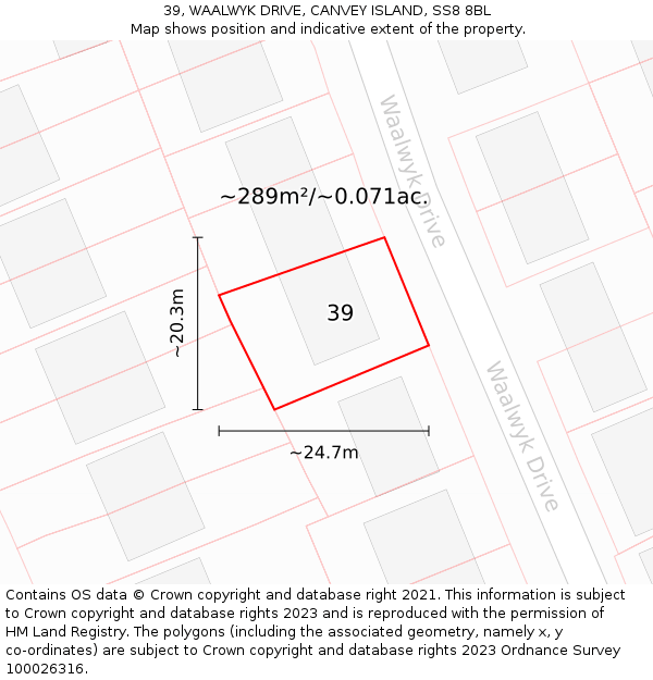 39, WAALWYK DRIVE, CANVEY ISLAND, SS8 8BL: Plot and title map