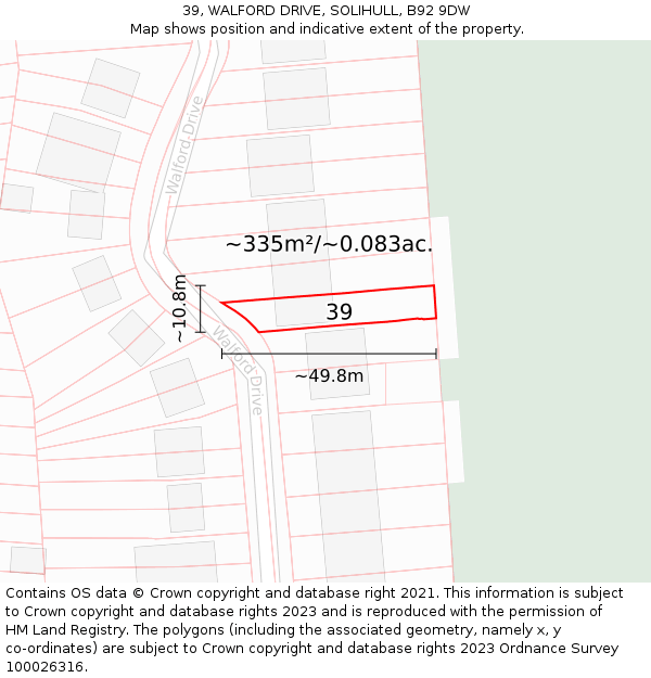 39, WALFORD DRIVE, SOLIHULL, B92 9DW: Plot and title map