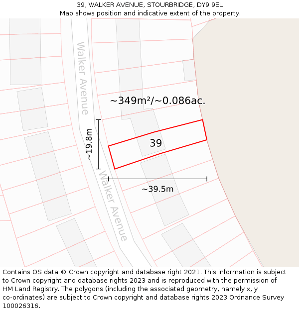39, WALKER AVENUE, STOURBRIDGE, DY9 9EL: Plot and title map