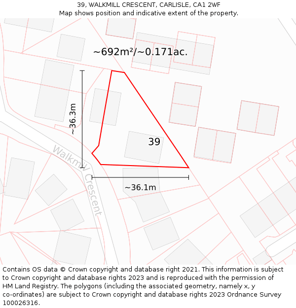 39, WALKMILL CRESCENT, CARLISLE, CA1 2WF: Plot and title map