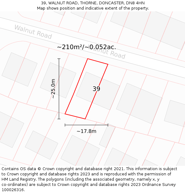 39, WALNUT ROAD, THORNE, DONCASTER, DN8 4HN: Plot and title map