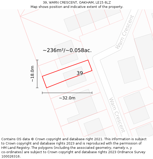 39, WARN CRESCENT, OAKHAM, LE15 6LZ: Plot and title map