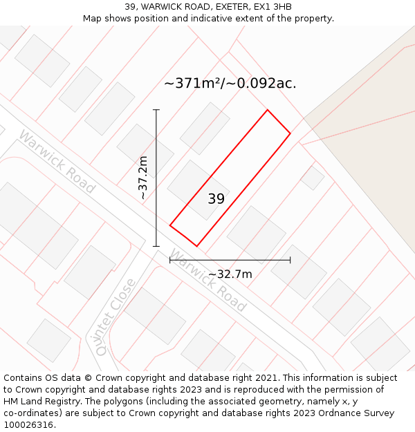 39, WARWICK ROAD, EXETER, EX1 3HB: Plot and title map