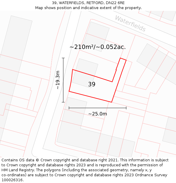 39, WATERFIELDS, RETFORD, DN22 6RE: Plot and title map