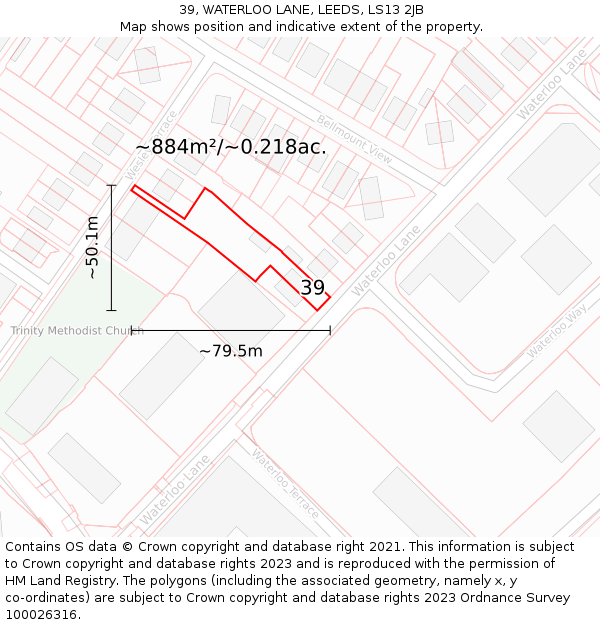 39, WATERLOO LANE, LEEDS, LS13 2JB: Plot and title map