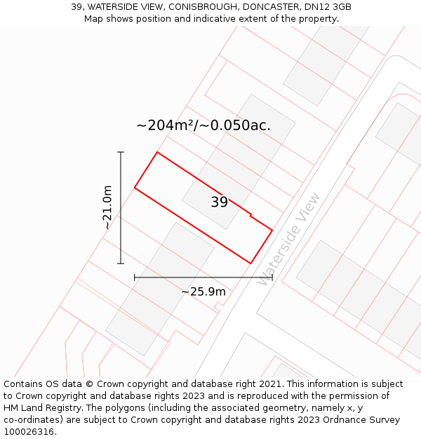 39, WATERSIDE VIEW, CONISBROUGH, DONCASTER, DN12 3GB: Plot and title map