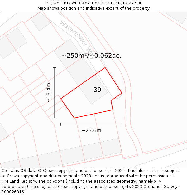 39, WATERTOWER WAY, BASINGSTOKE, RG24 9RF: Plot and title map