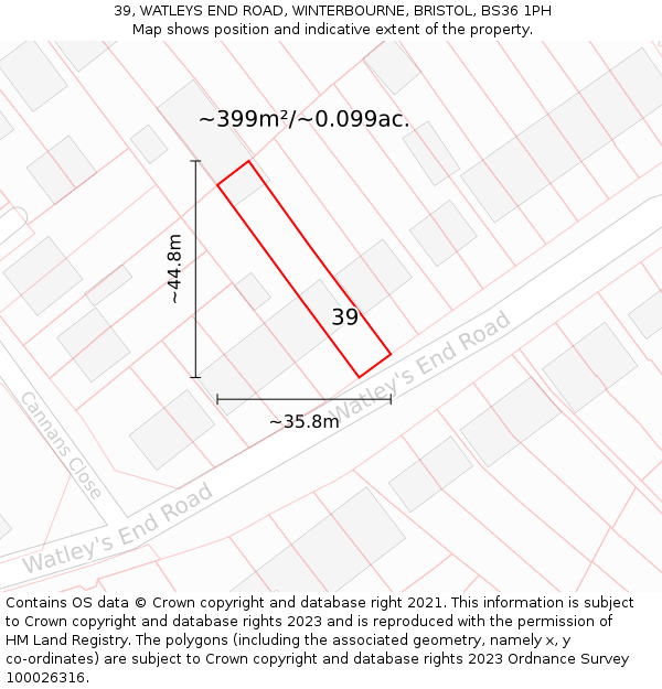 39, WATLEYS END ROAD, WINTERBOURNE, BRISTOL, BS36 1PH: Plot and title map