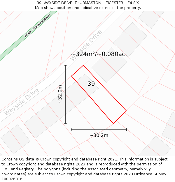 39, WAYSIDE DRIVE, THURMASTON, LEICESTER, LE4 8JX: Plot and title map