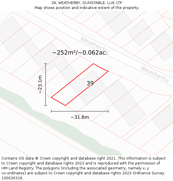 39, WEATHERBY, DUNSTABLE, LU6 1TP: Plot and title map
