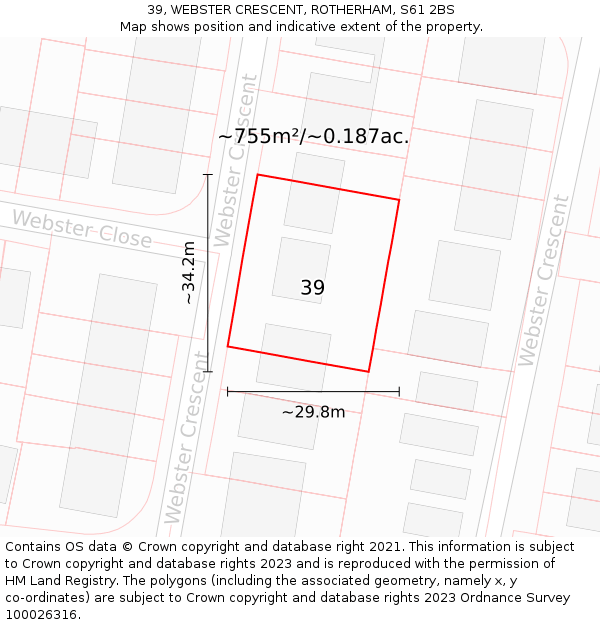 39, WEBSTER CRESCENT, ROTHERHAM, S61 2BS: Plot and title map