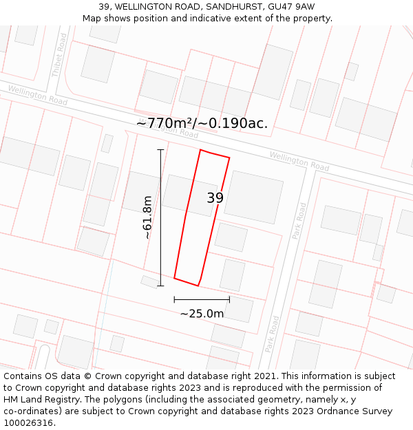 39, WELLINGTON ROAD, SANDHURST, GU47 9AW: Plot and title map