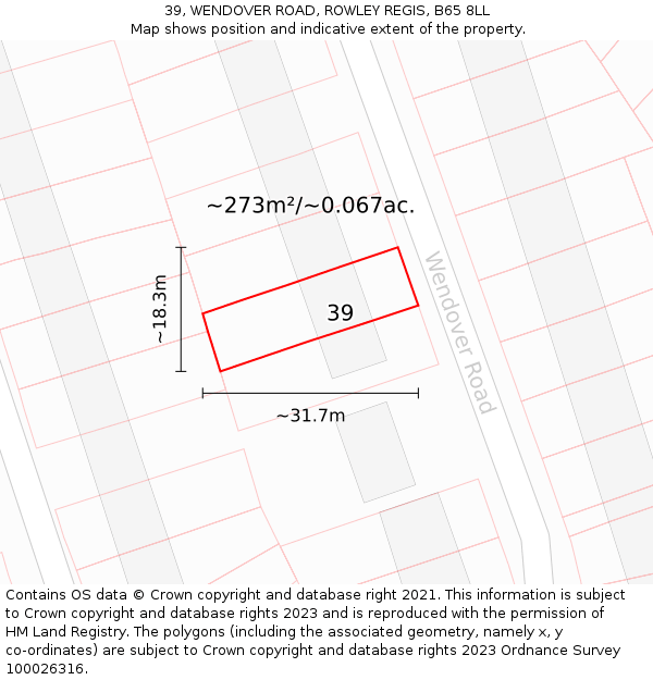 39, WENDOVER ROAD, ROWLEY REGIS, B65 8LL: Plot and title map