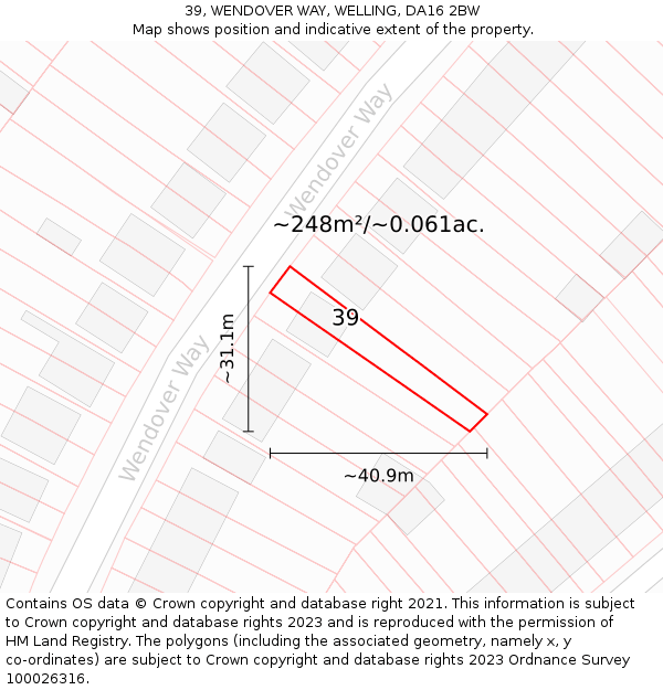 39, WENDOVER WAY, WELLING, DA16 2BW: Plot and title map
