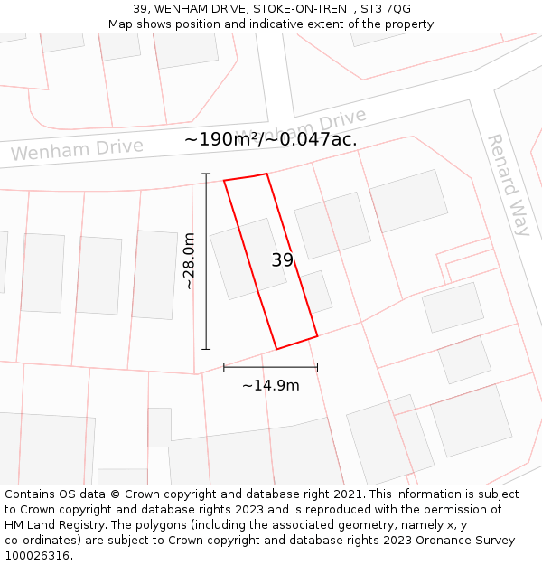 39, WENHAM DRIVE, STOKE-ON-TRENT, ST3 7QG: Plot and title map